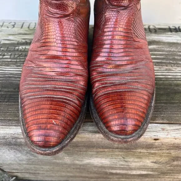 Vintage Dan Post 12A Tegu Teju Lizard brown cognac cowboy western boots